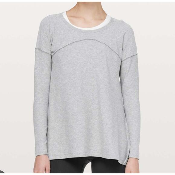 Lululemon Sz 8 Hot Unwind Long Sleeve Shirt Side Slit Heathered Gray Tunic Women - Picture 1 of 9